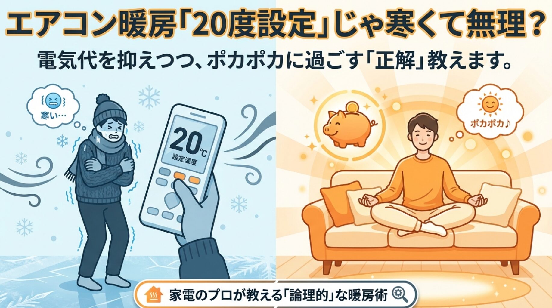 エアコン暖房の設定温度の正解は？電気代を抑えて20度でも快適に