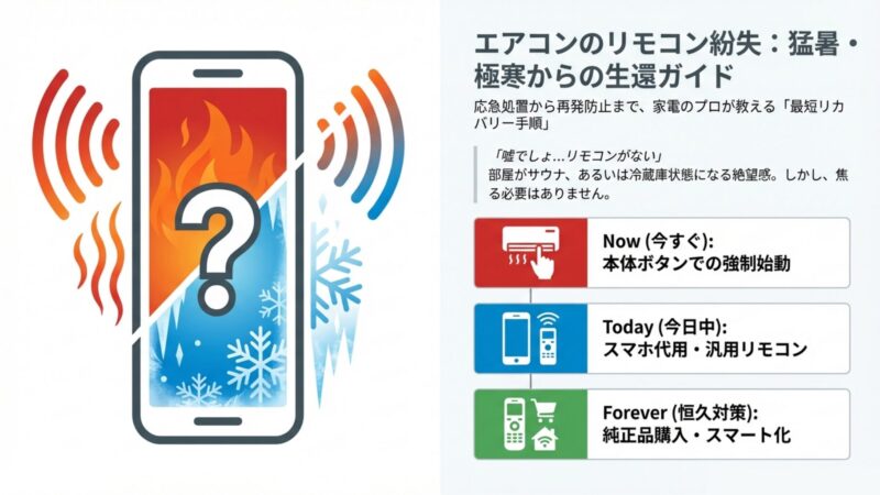 エアコンのリモコンを無くした！応急運転からスマホ代用・購入まで徹底解説 