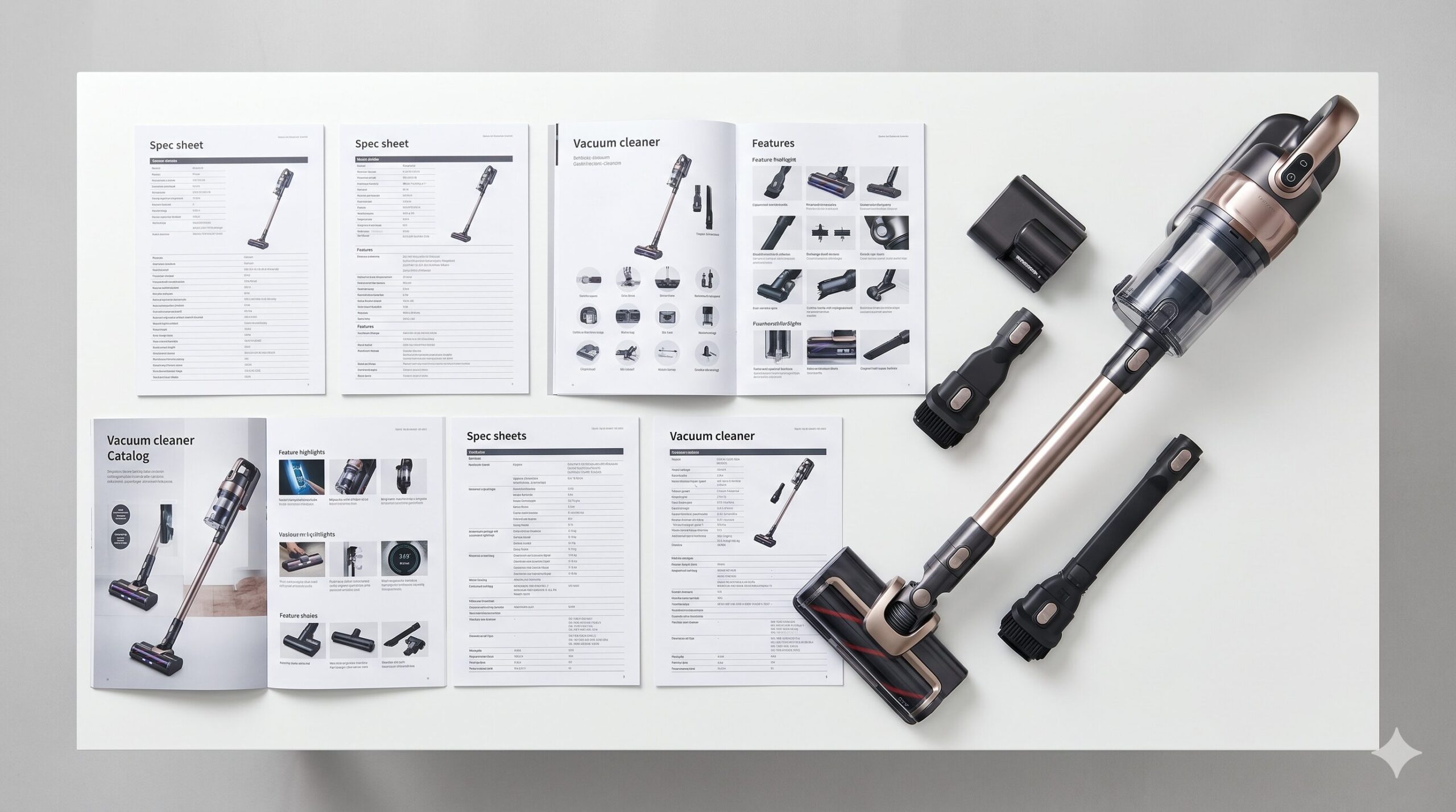 掃除機のスペックシートとカタログで吸引力の単位を比較している場面