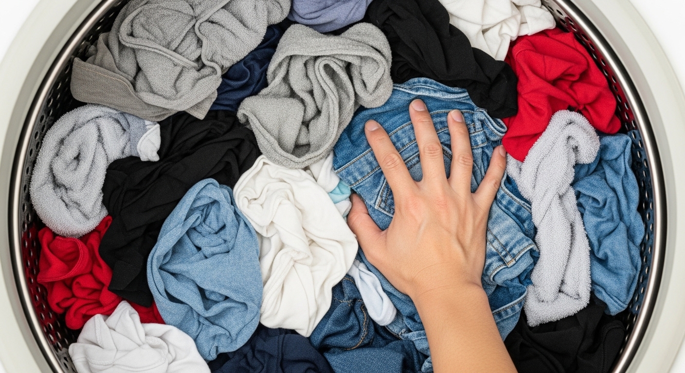 洗濯槽の限界まで衣類が詰め込まれ、風の通り道がない状態