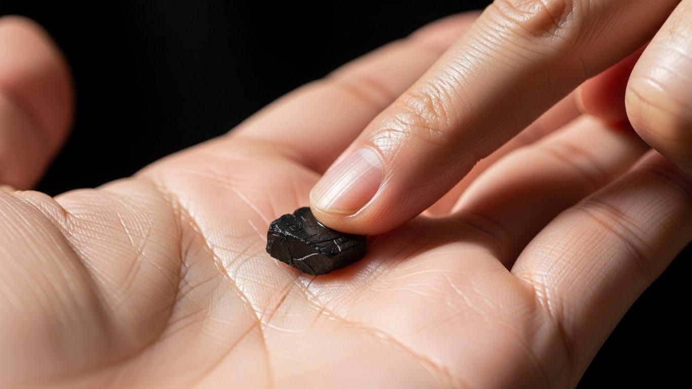 指先に乗せた硬いプラスチック片のクローズアップ画像