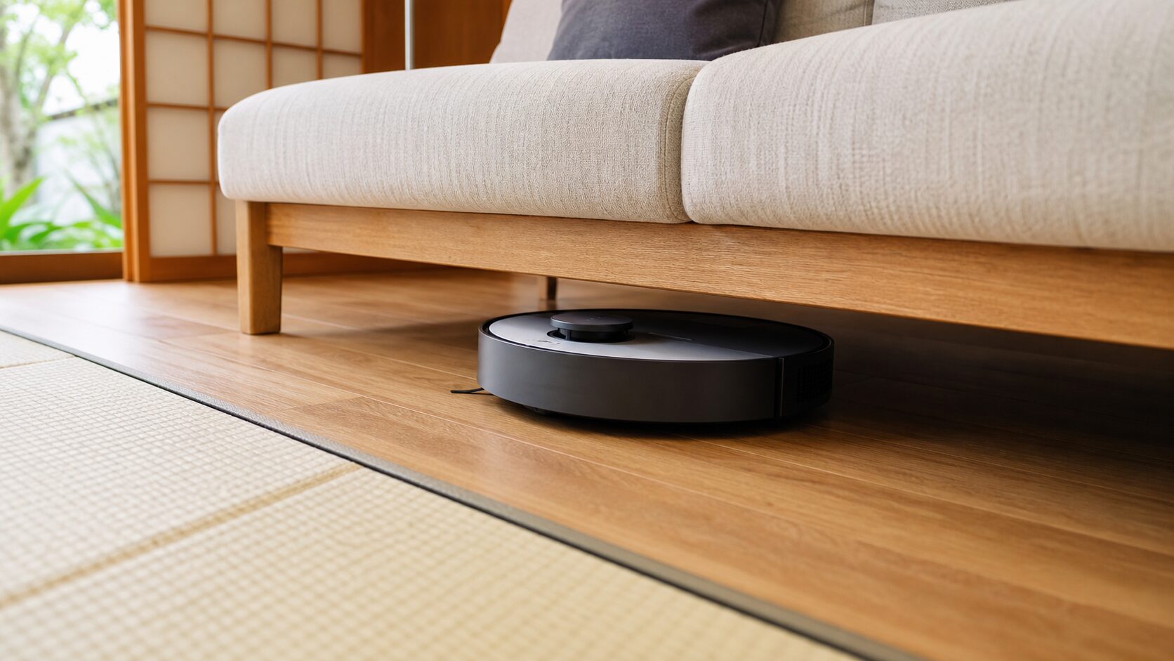 ソファ下に入る薄型ロボット掃除機のイメージ