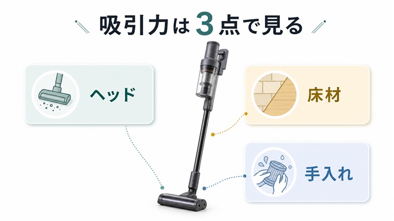 吸引力を数値だけでなくヘッドや床材で見る図解